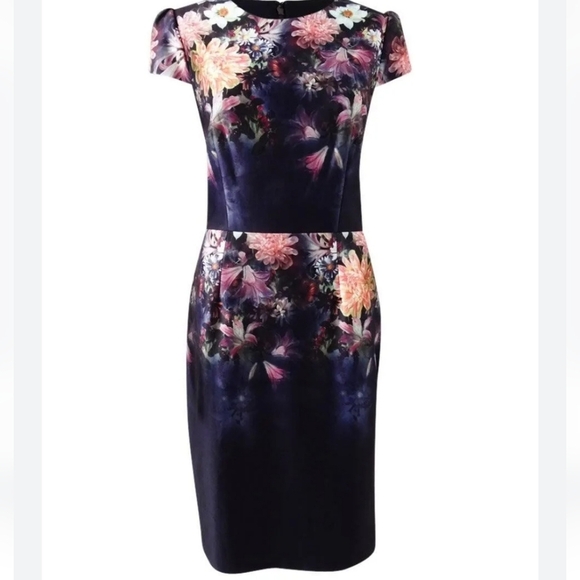 Betsey Johnson Dress Floral Scuba Stretch Bodycon Lined Size 6 Purple - Picture 1 of 8
